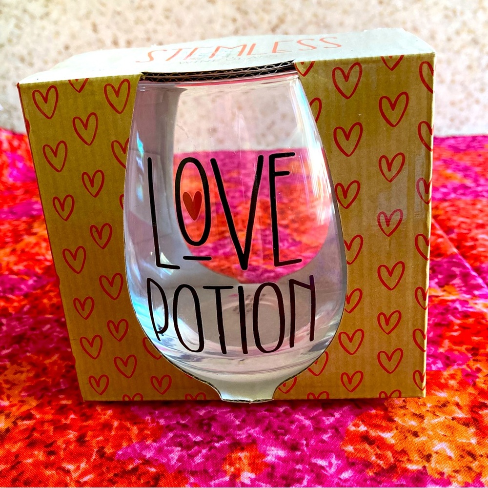 Gift Craft Stemless Wine Glass “Love Potion” Inscription